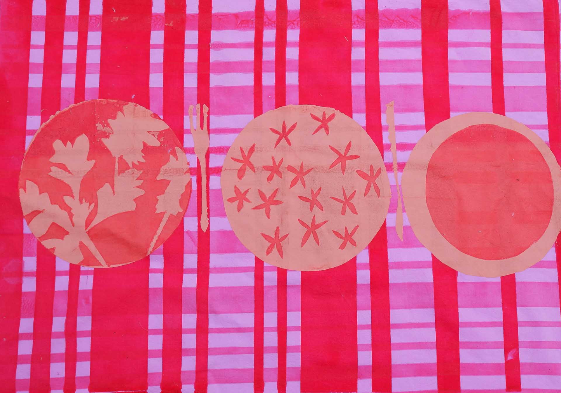 screen printed scene of a dinner setting