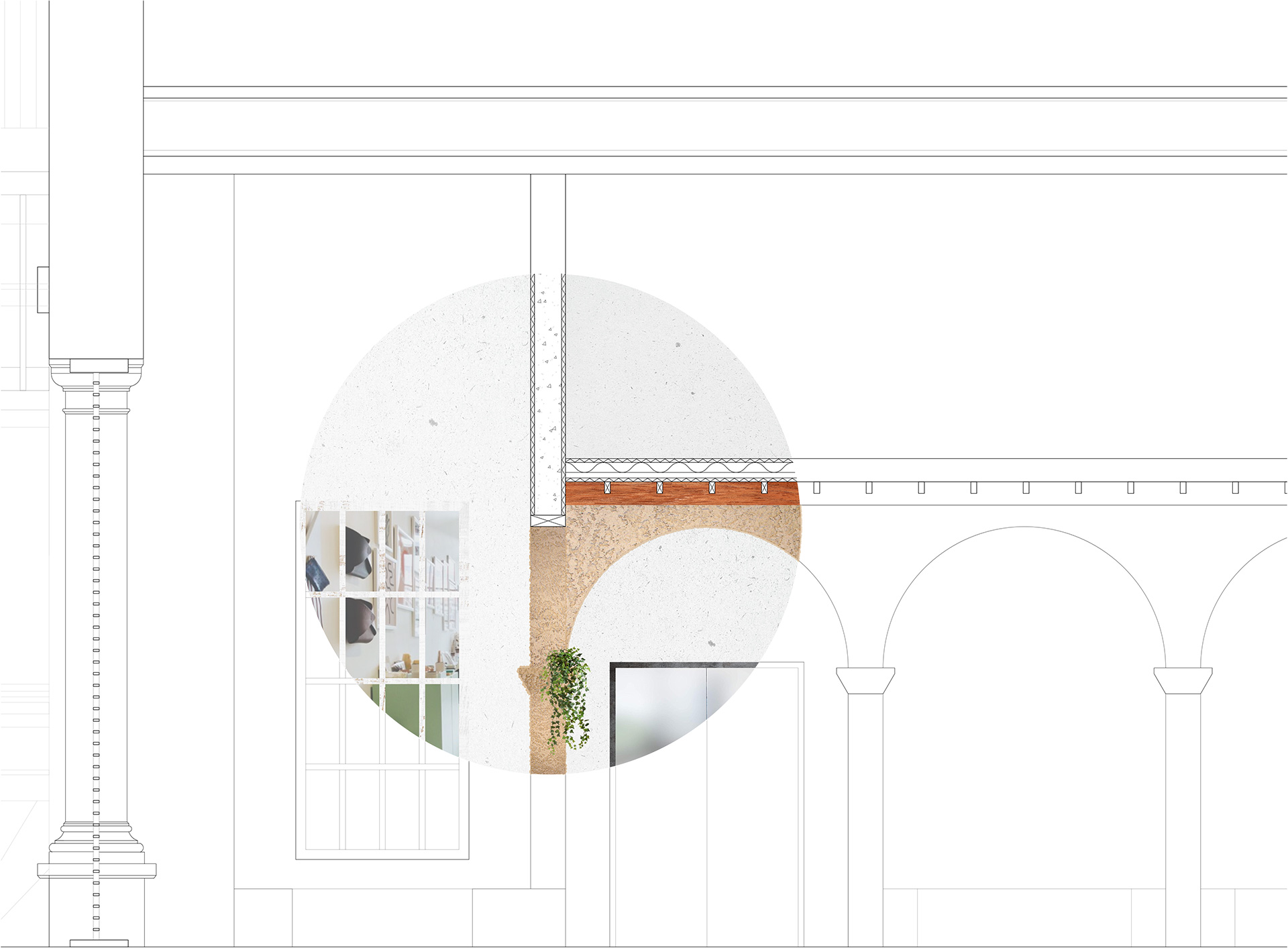 Section through interior with material details