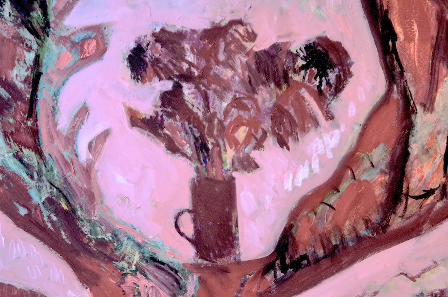 pink and red oil painting of a tree 