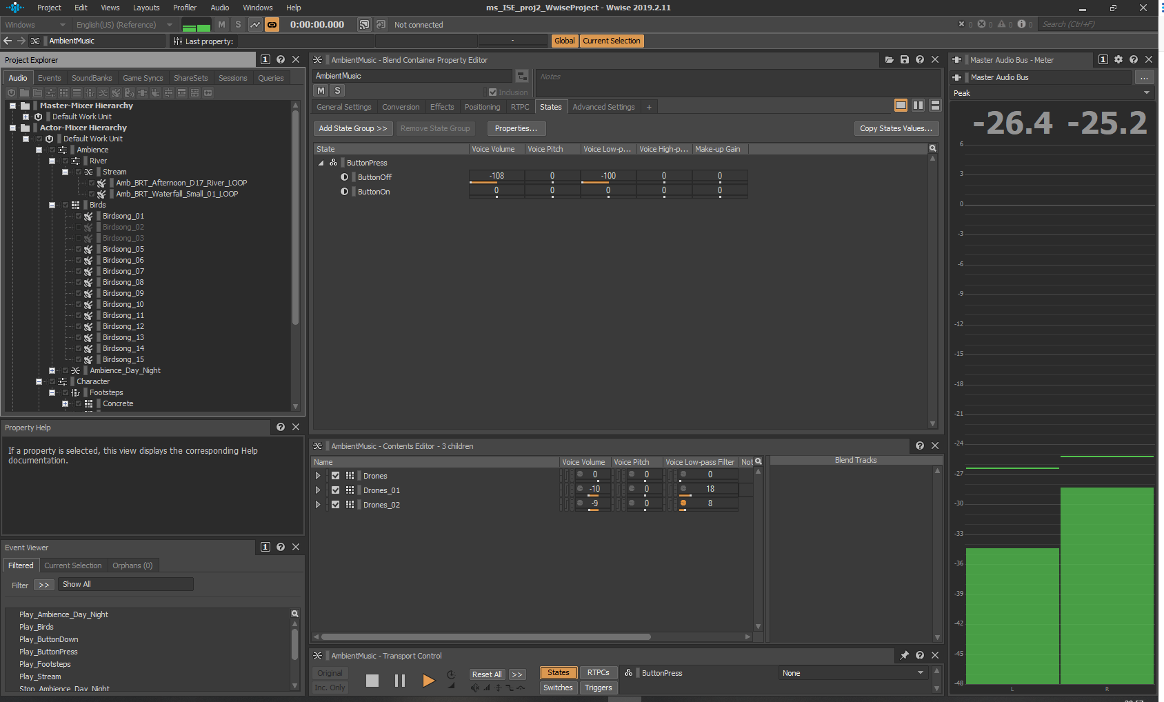 A screenshot of a WWise session.