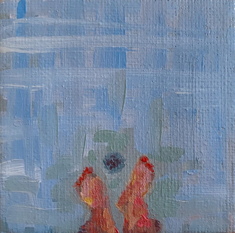 Painting of feet in a shower