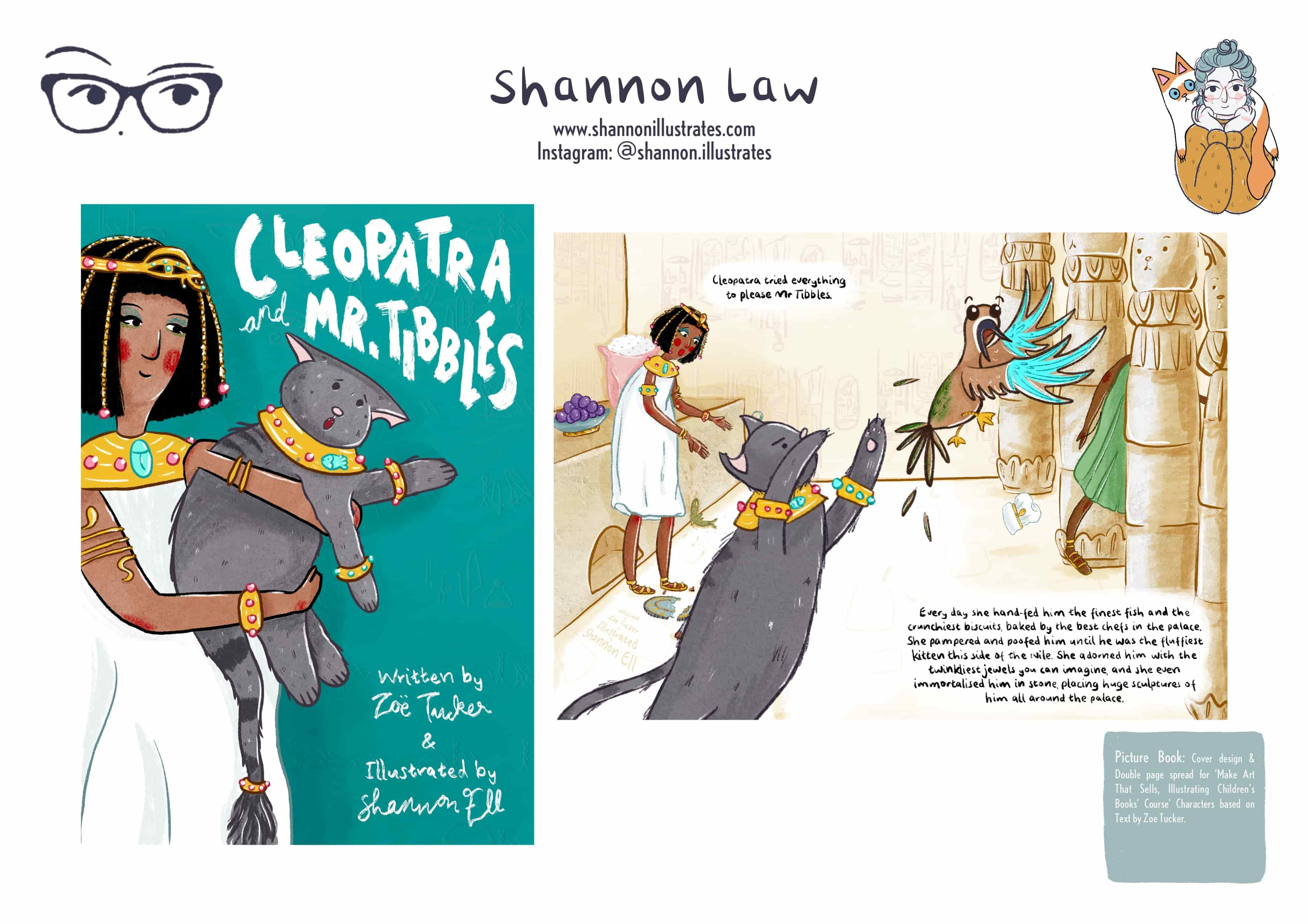 Book Cover & Double page spread for Zoe Tucker's Text 'Cleopatra and Mr Tibbles'