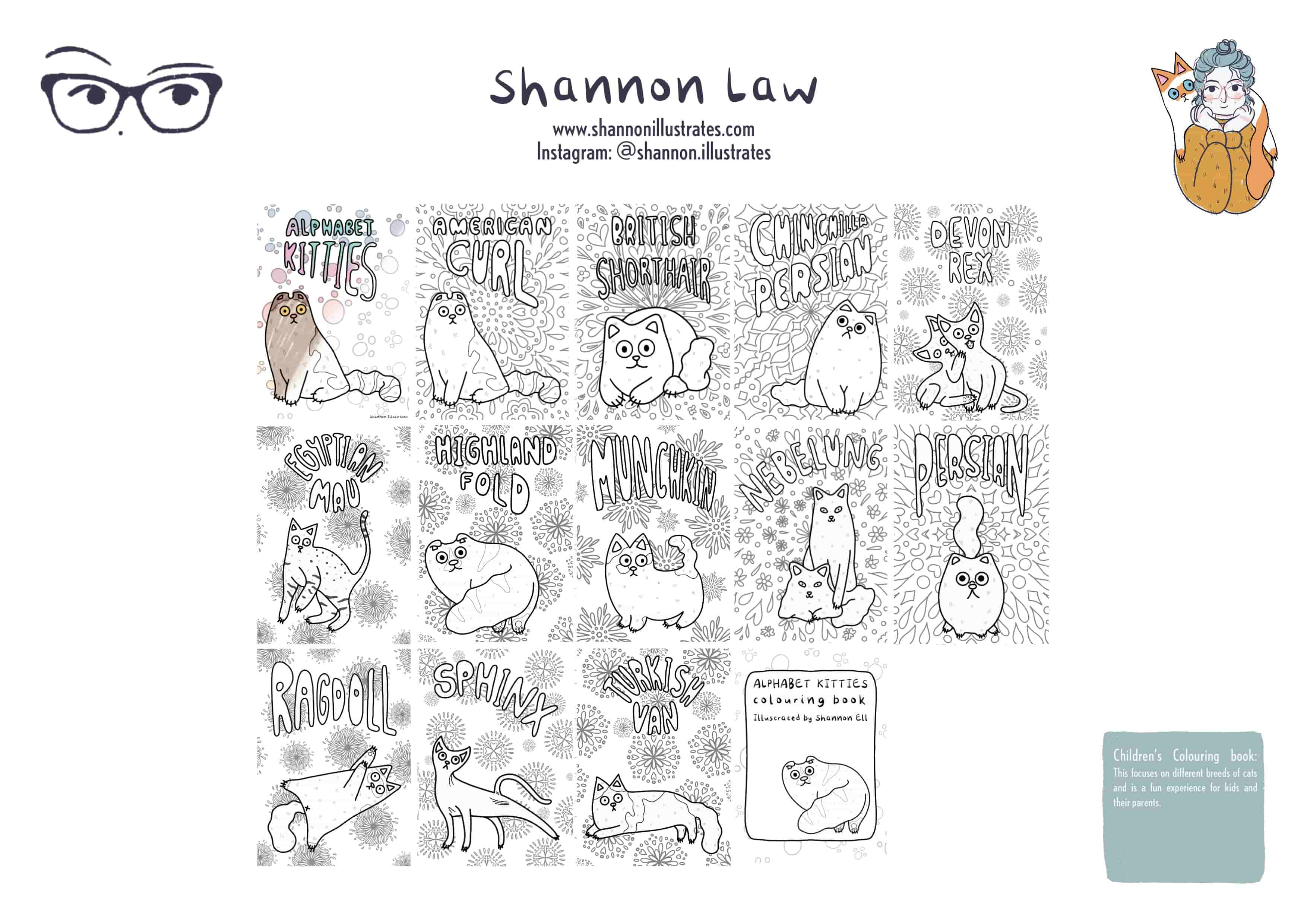Colouring book pages of cats