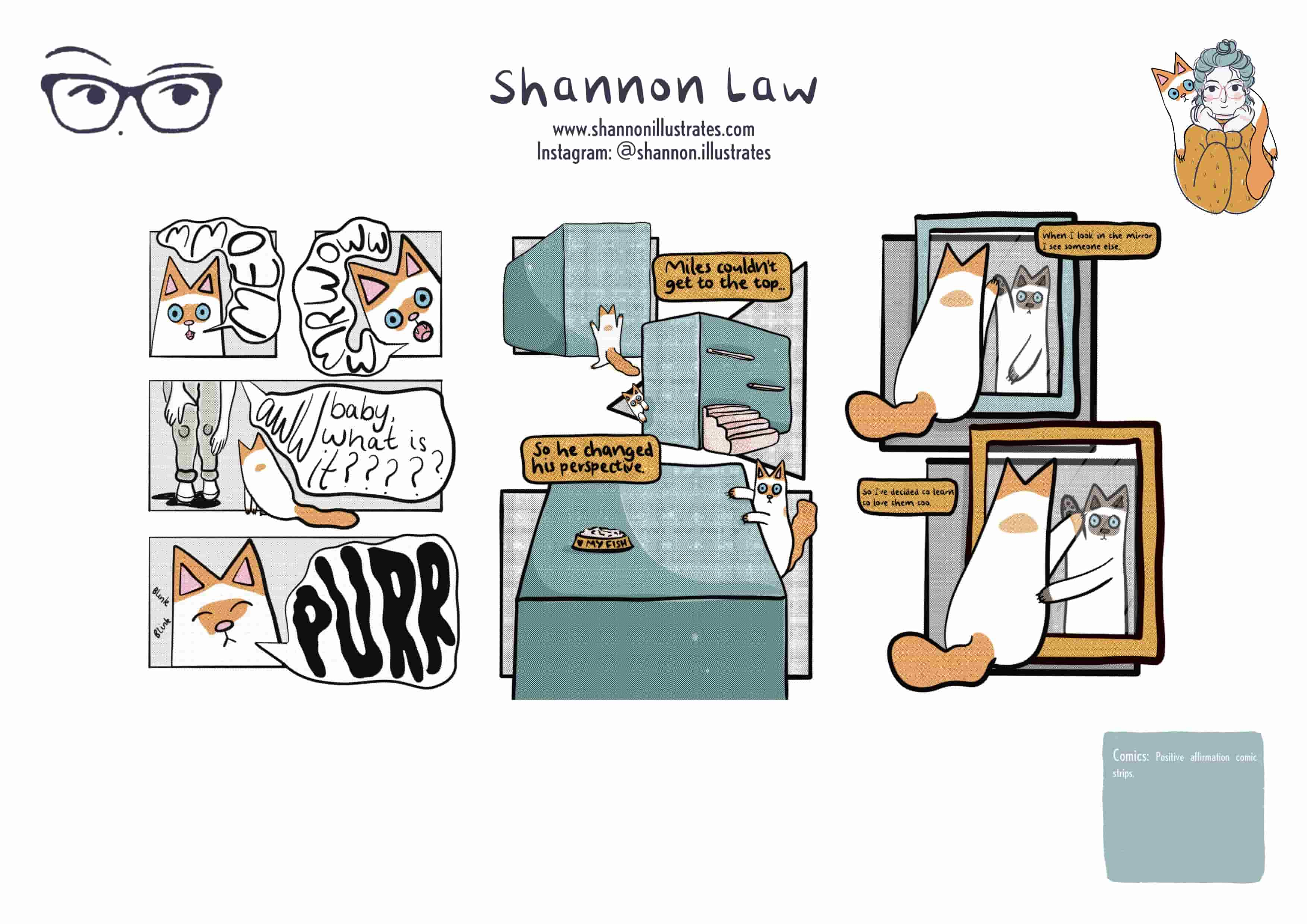 Comic book pages focusing on Miles the Cat