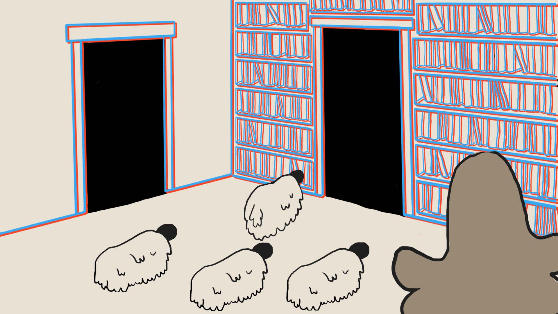 Sheep inside the library