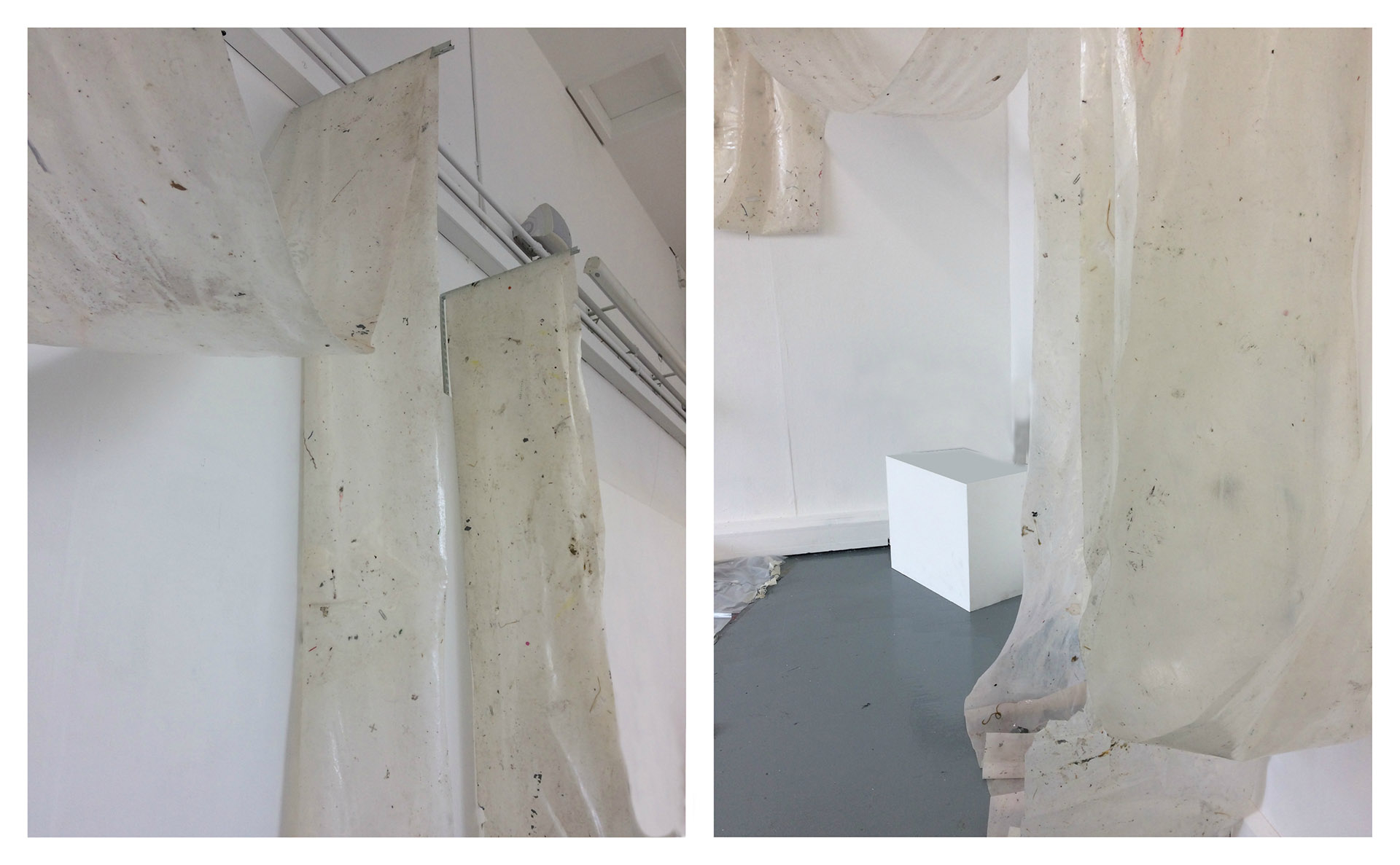 Long strip of set PVA glue draped from wall brackets
