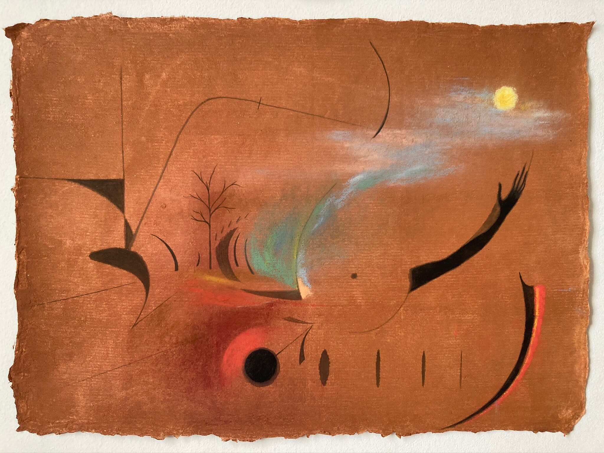 'Soul Searching', Ink on hemp paper, 34 x 30cm, 2020.