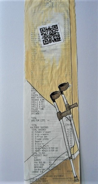 Crutch ccorners on a reciept. These areas have become where the crutches collect and find themself.