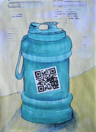 Painted water bottle with Qr Code