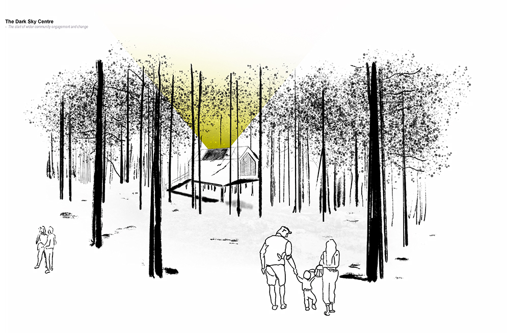 The Dark Sky Centre - encouraging educational activations within the woodland for local residents and visitors to more actively participate in the new rural metabolisms of the Black isle landscape