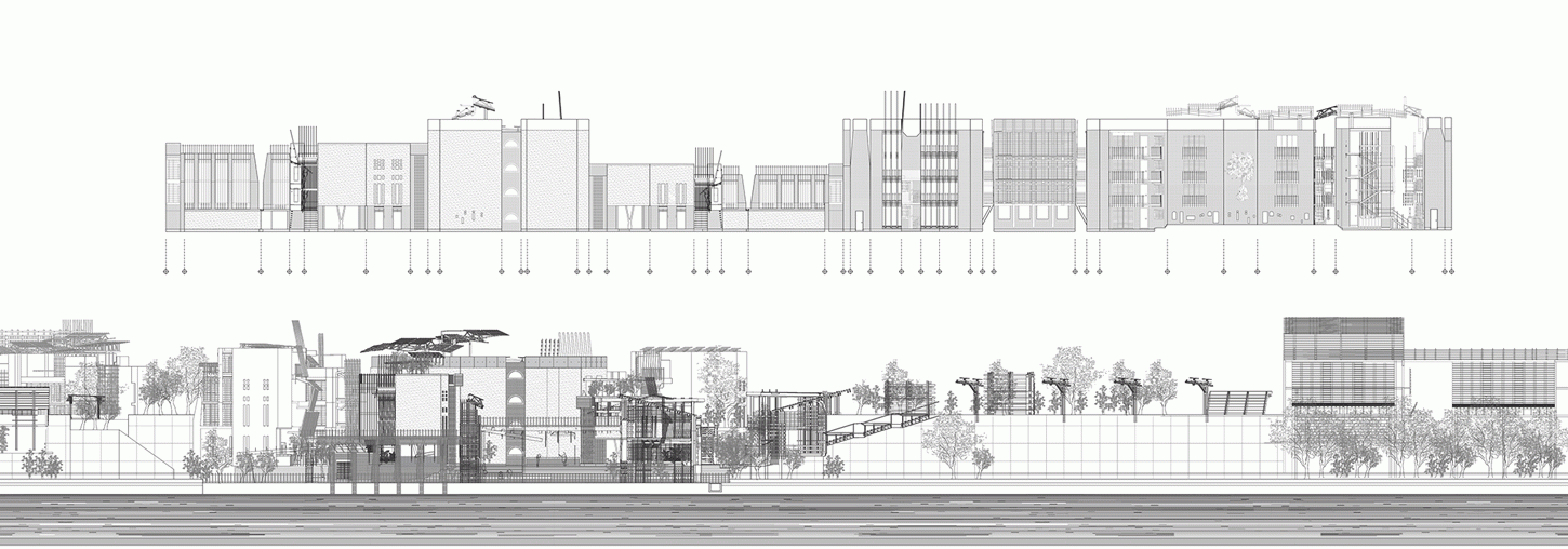 Riverfront and Unfolded Building Elevation