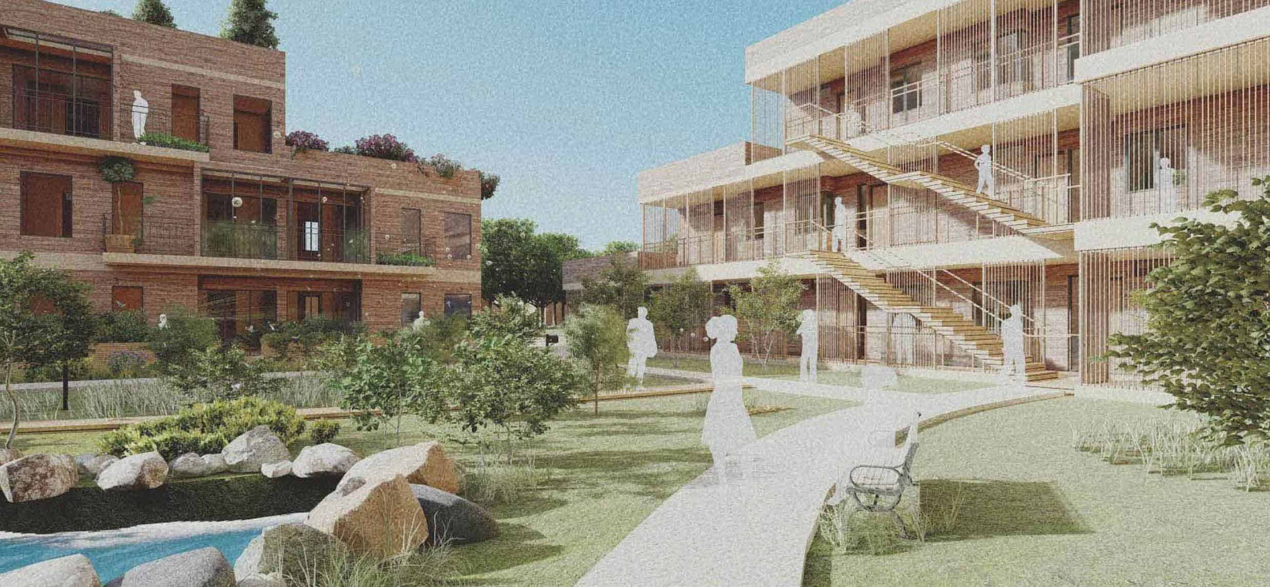 Courtyard garden in summer