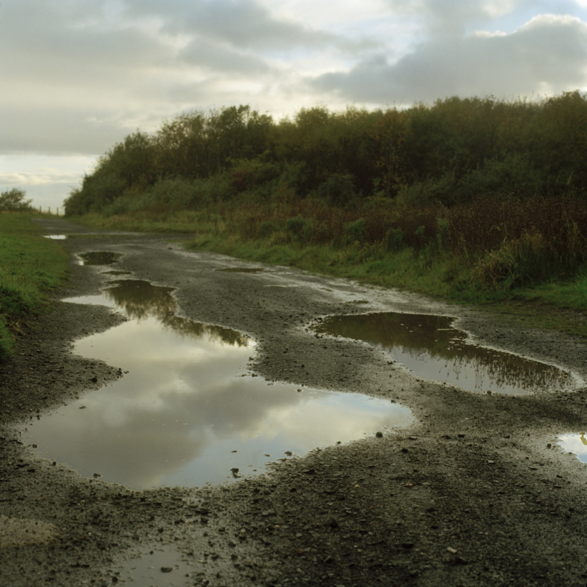 Film photograph of water puddles at former Michael Colliery site 