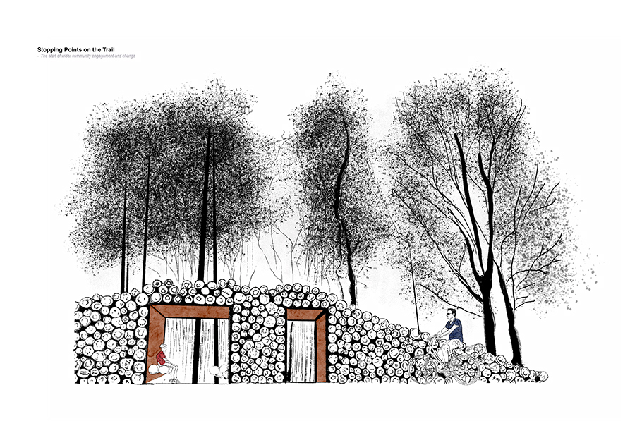 Log Pile Activations: Generating an increasing awareness for the metabolisms of forest ownership and encouraging stopping points on the Trail Network