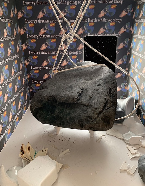 A close up of an asteroid in the middle of a bathroom