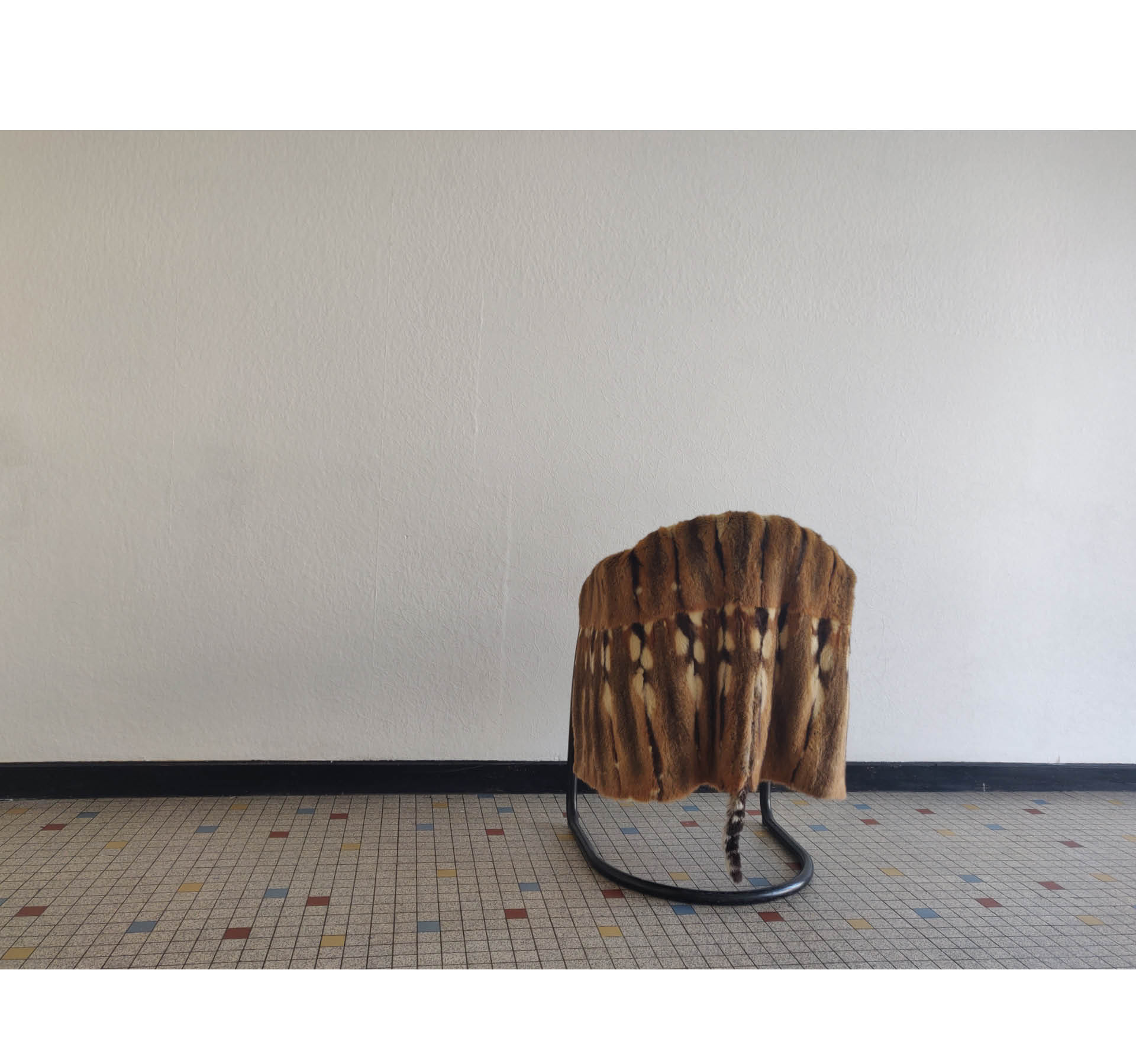 47 route de Colmar. Still of a performed installation. France, February 2021. fur shoes.