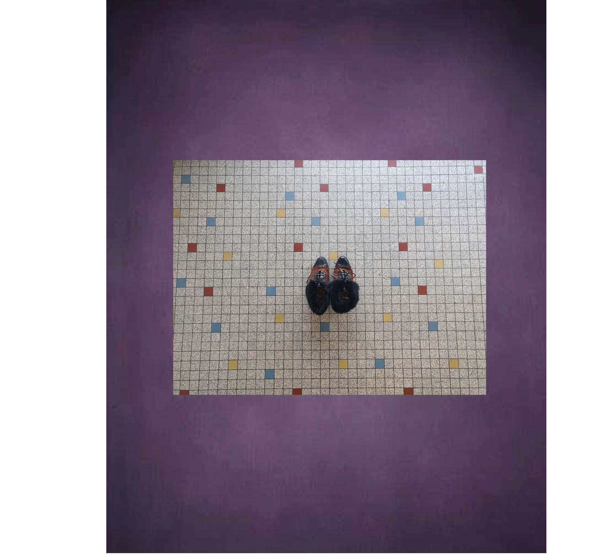 47 route de Colmar. Collage of a performed installation. France, February 2021. fur shoes.