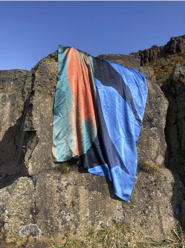 Digitally printed silk textiles brought into the landscape.