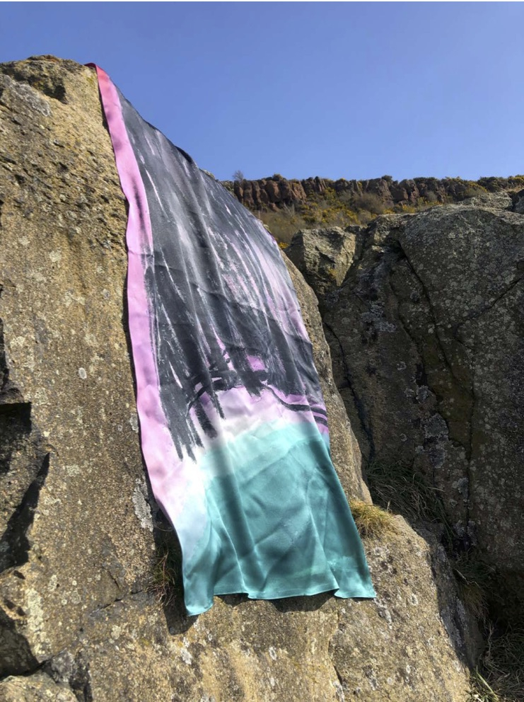 Digitally printed silk textiles brought into the landscape.