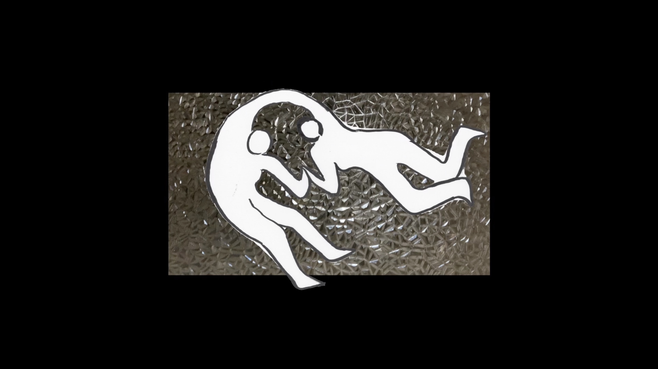 two drawn characters holding hands as they float on top of a black and green background