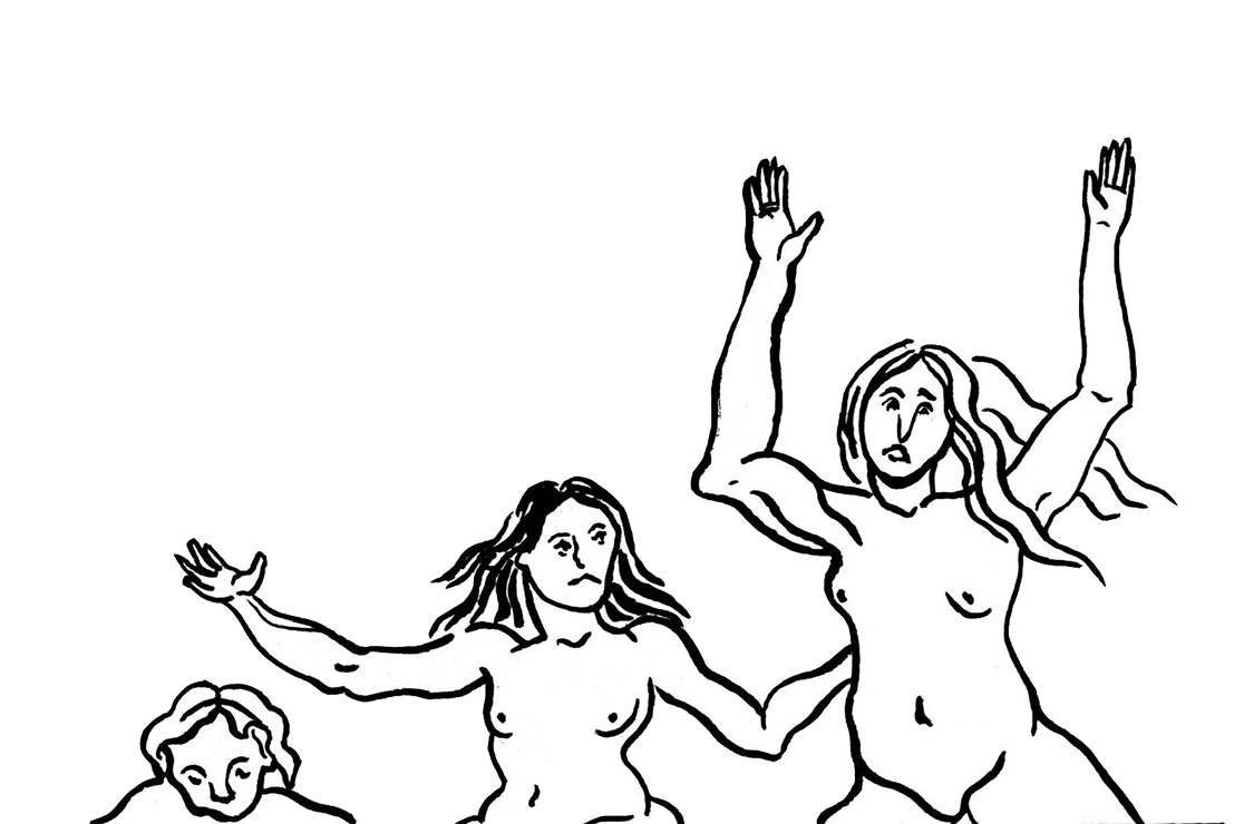 drawing of 3 people raising their arms gradually