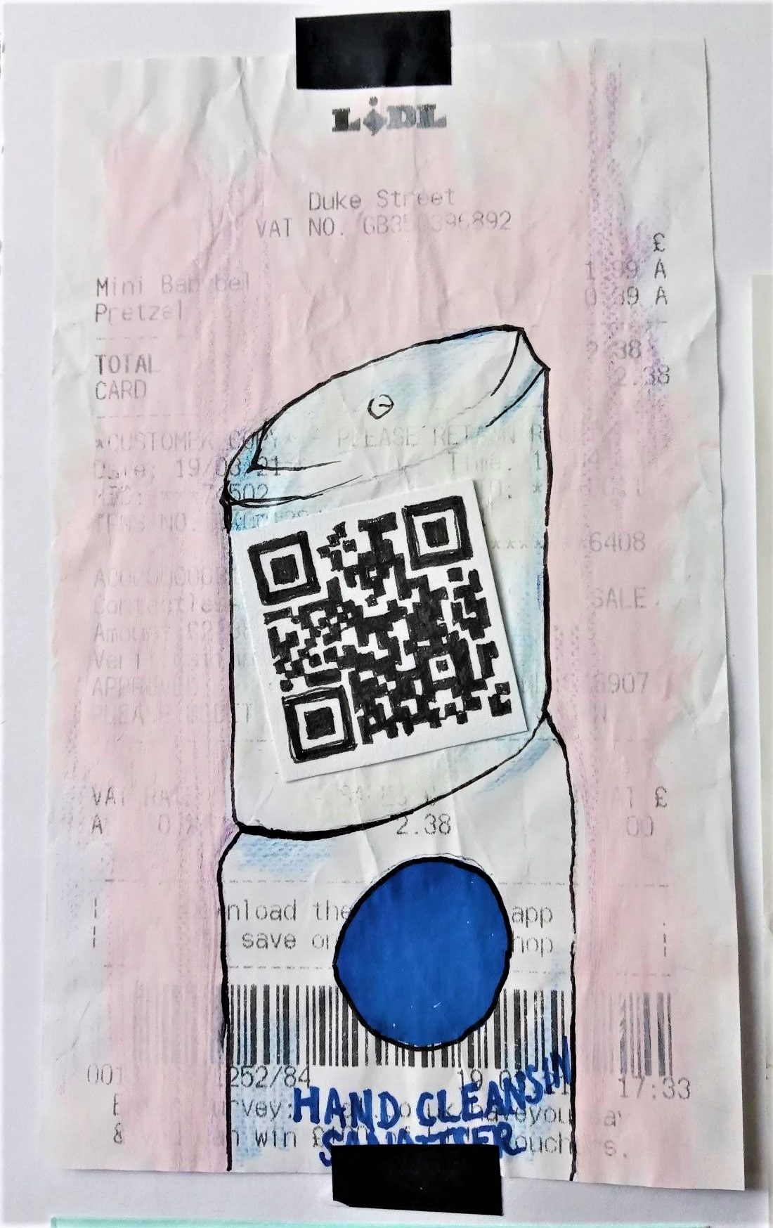 Painted image with QR code to video piece 'Foundations'