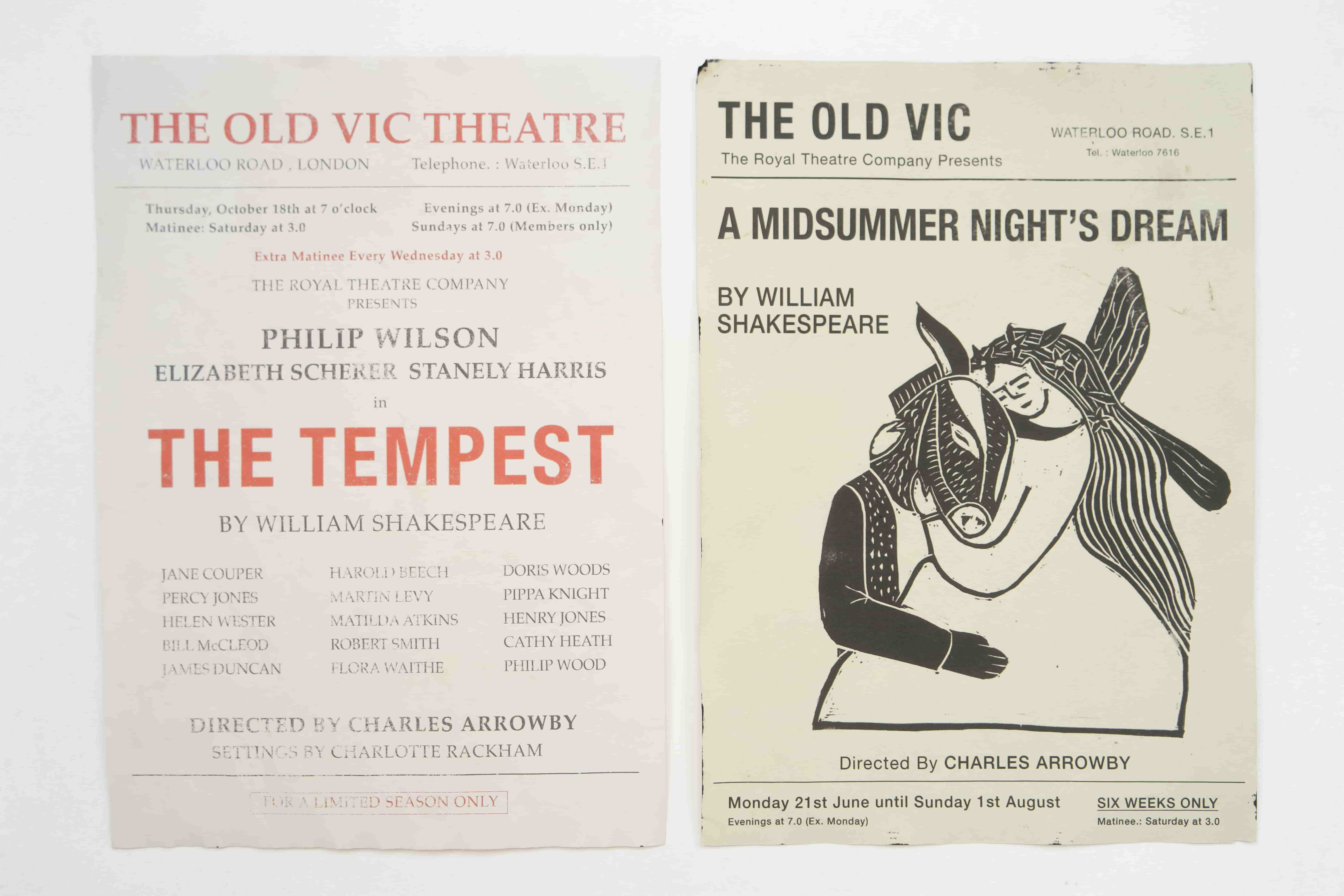 Old Theatre Posters of The Tempest and A Midsummer Night's Dream by William Shakespeare
