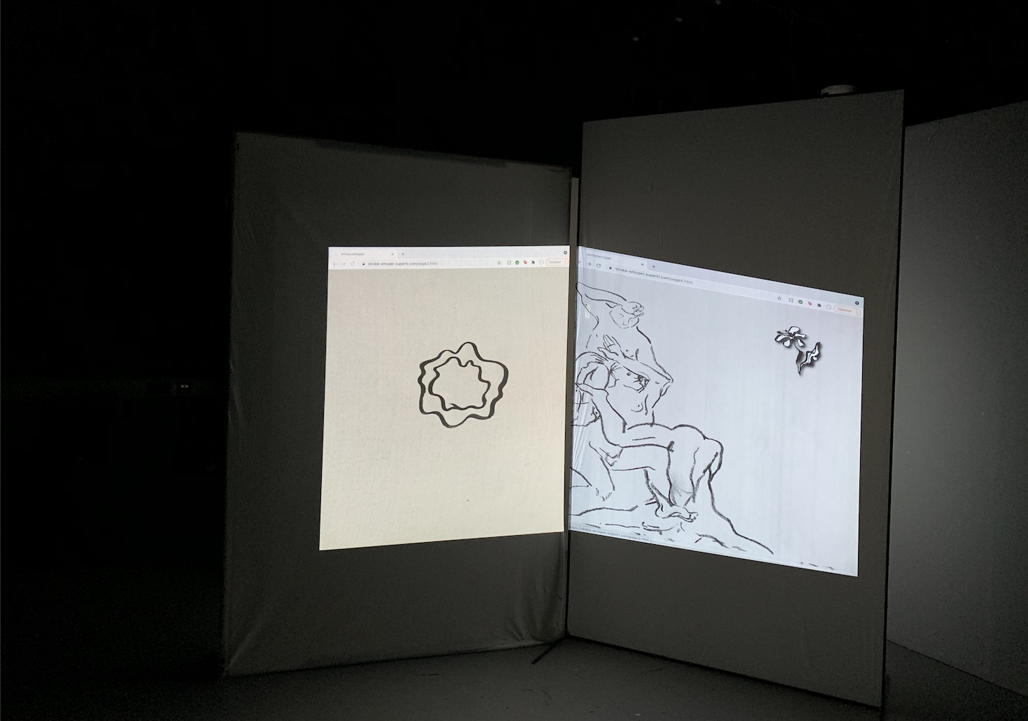 installation view of projected pages from the artists browser based artwork