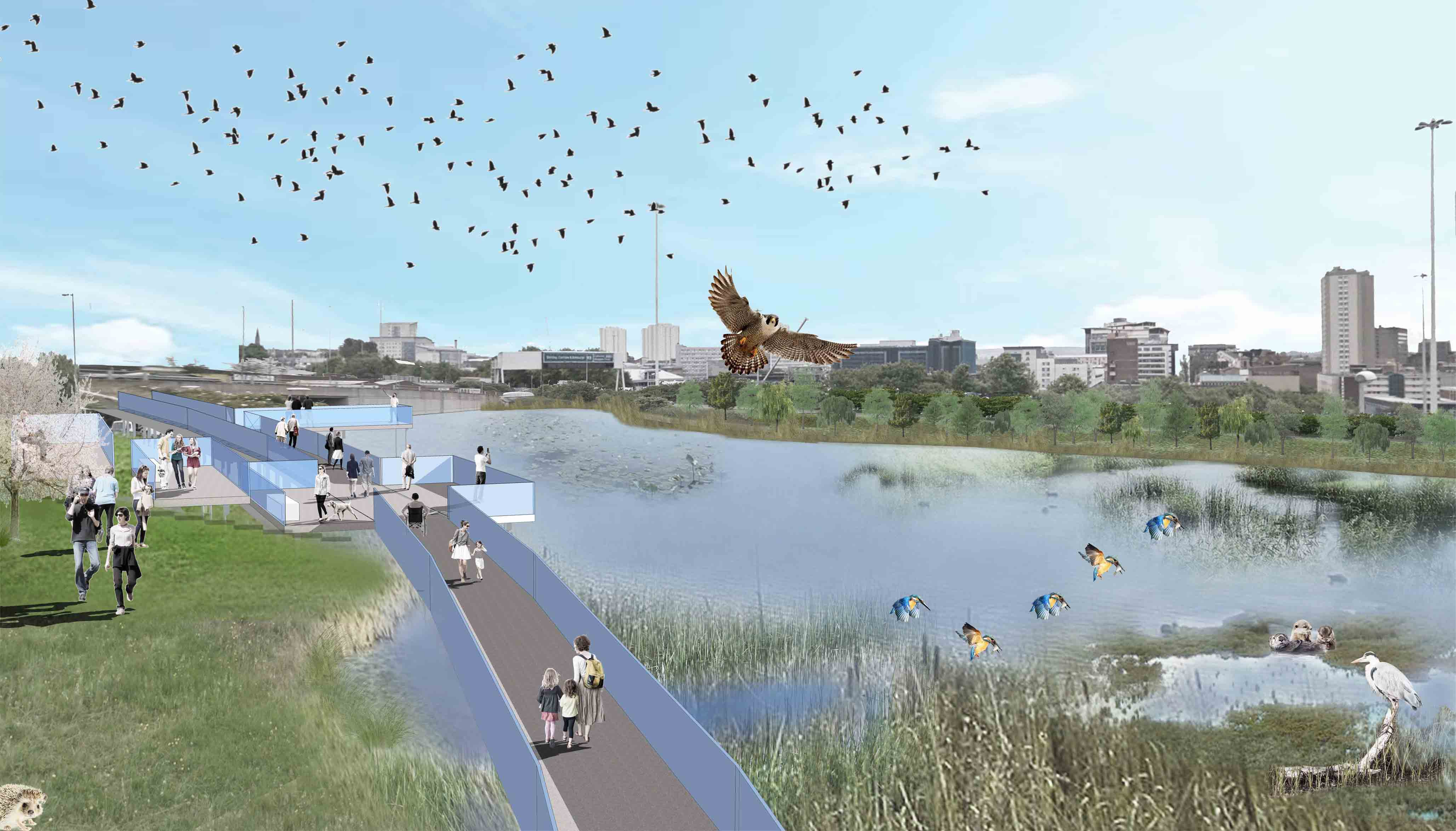 A reverse-engineering portion of the Forth and Clyde canal between Port Dundas and the M8 Motorway, offering an elevated walkway and a more natural wetland environment.