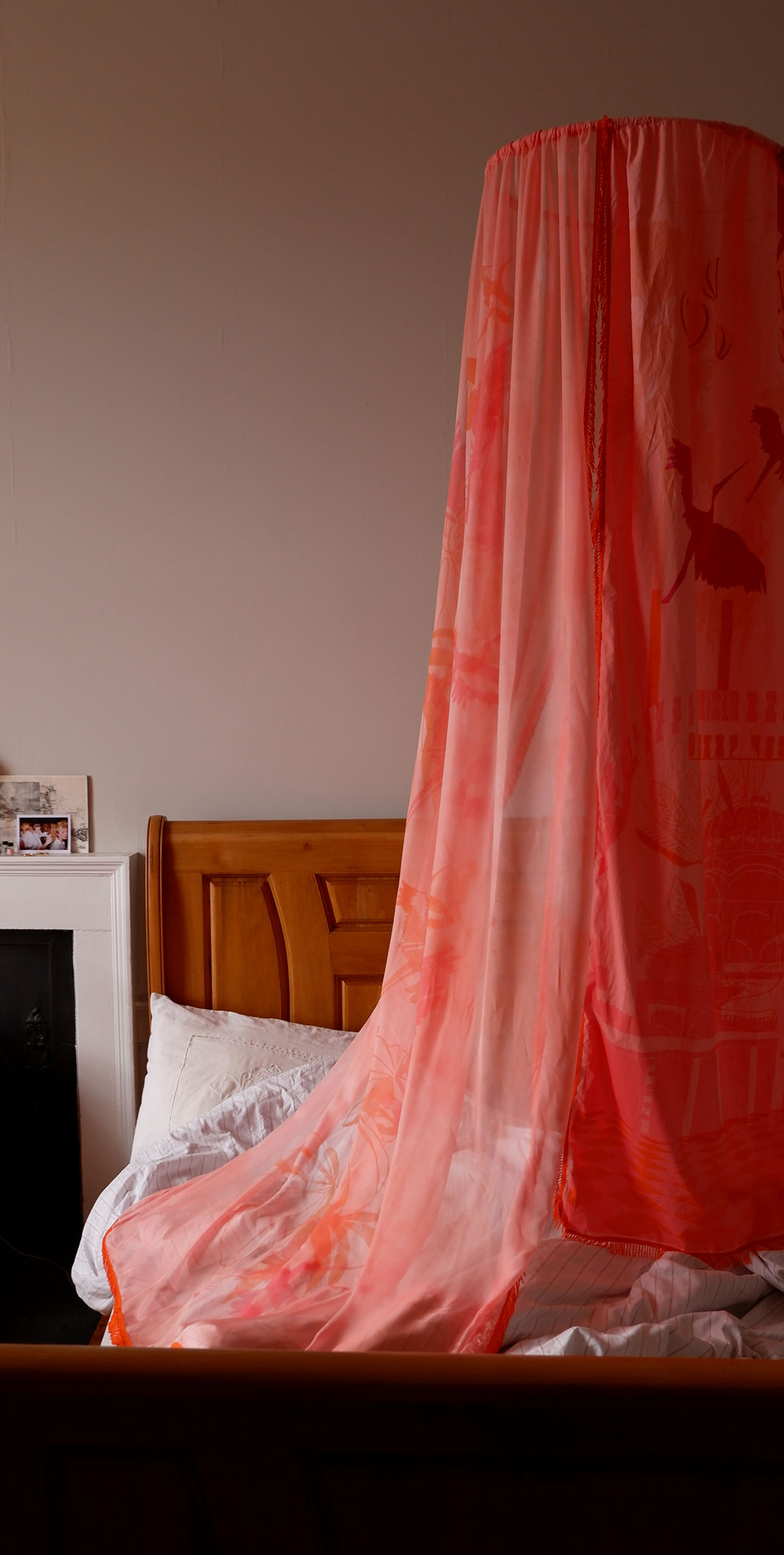 Showpiece shown in context over the bed