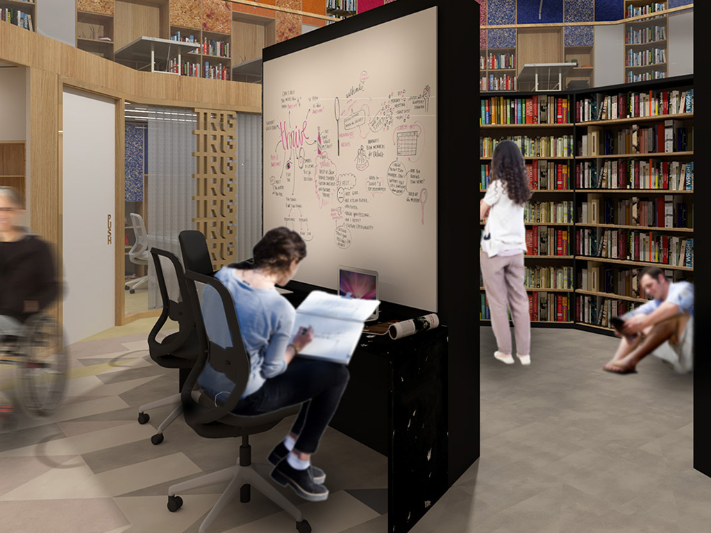 Library and study space on the second floor.