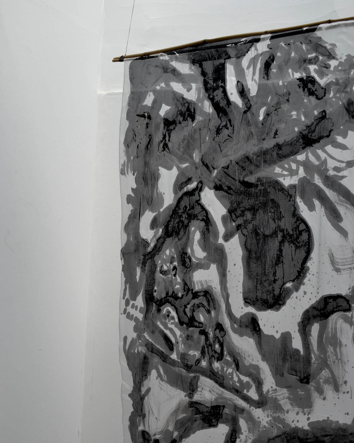 suspended ink drawing on silk