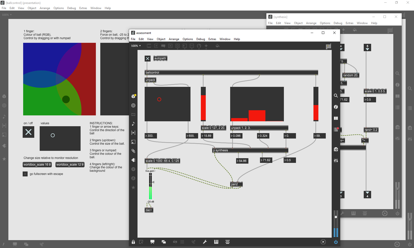 Screenshot of code for controlling an on-screen bass in a Max 'patch'.