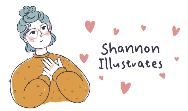 illustrated person wearing yellow jumper, feeling thankful with the title Shannon Illustrates