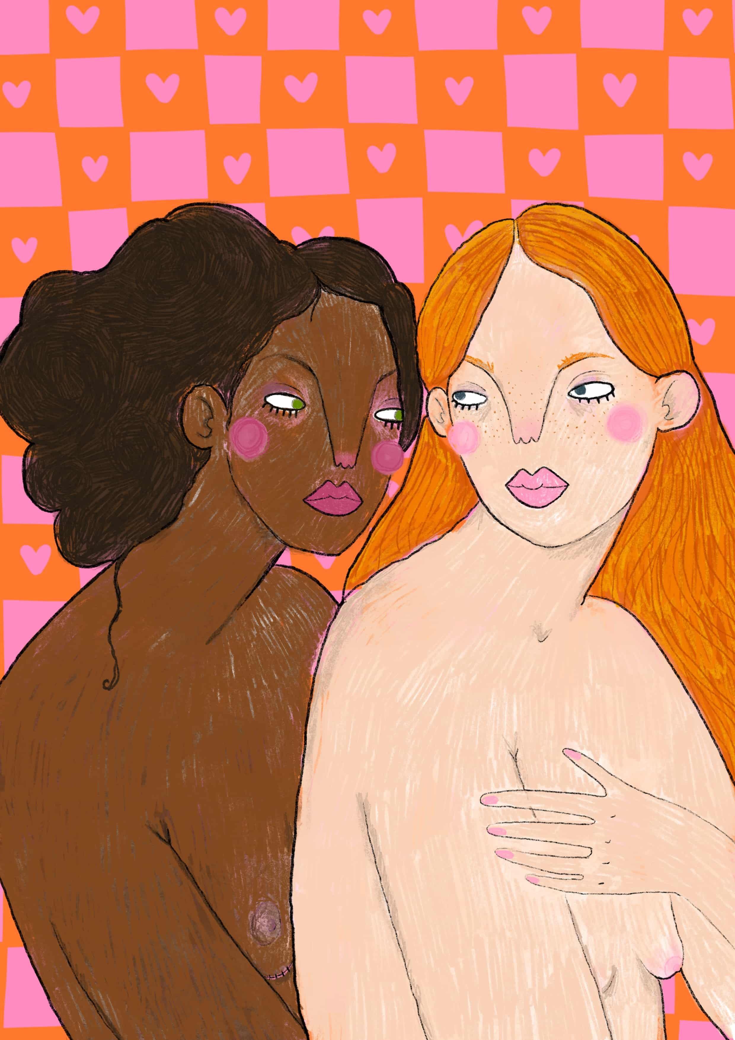 Lovers - Two sapphic lovers embrace.