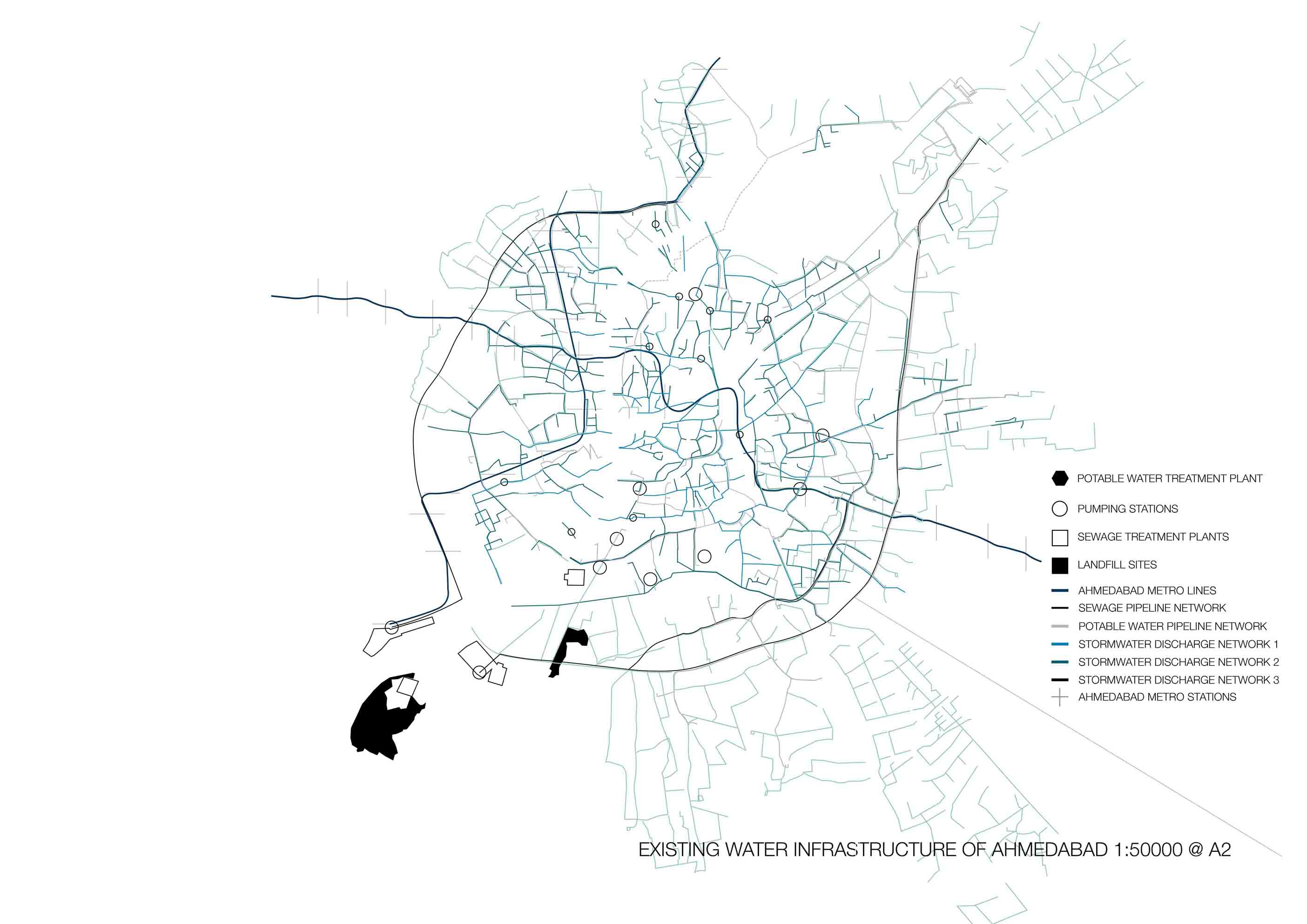 Existing Water Infrastructure of Ahmedabad 1:50000 @ A2