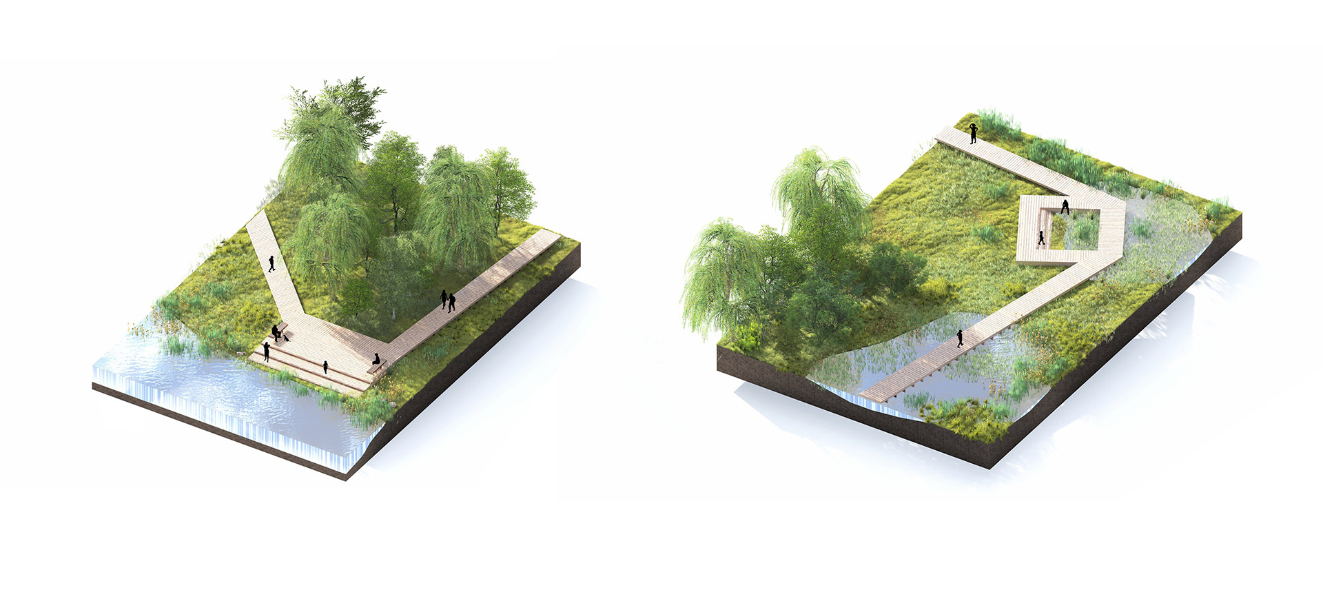 Detail isometric studies of the wetland boardwalk