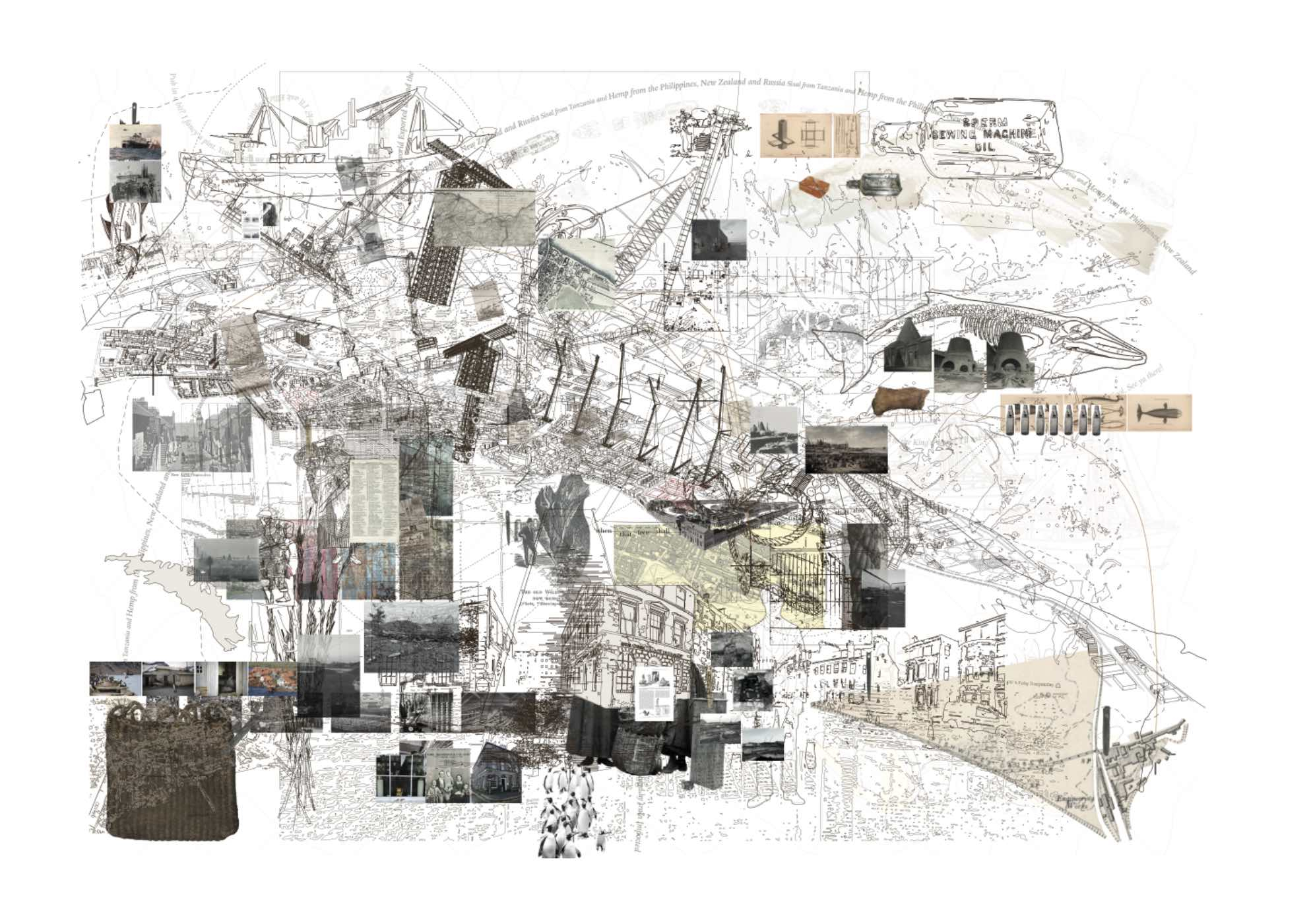 Collage map of Leith, overlapping industrial histories