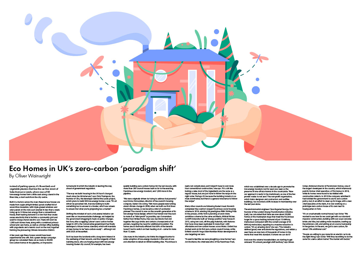 A mock editorial piece about Eco Homes