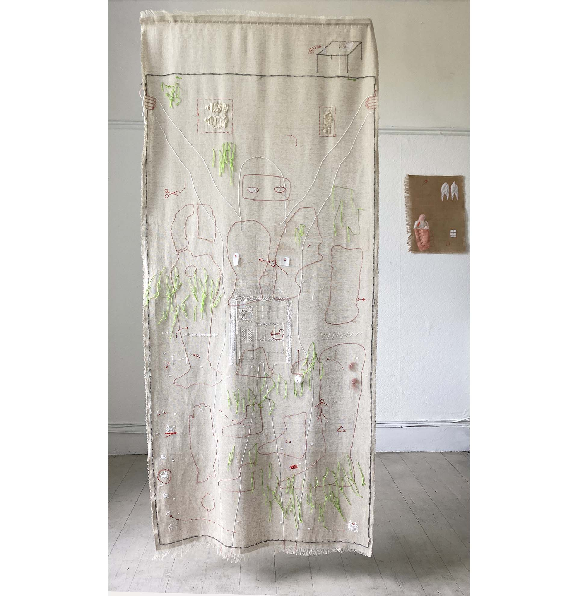 Tracked and traced, 220cm x 95cm, mixed media embroidery, 2021