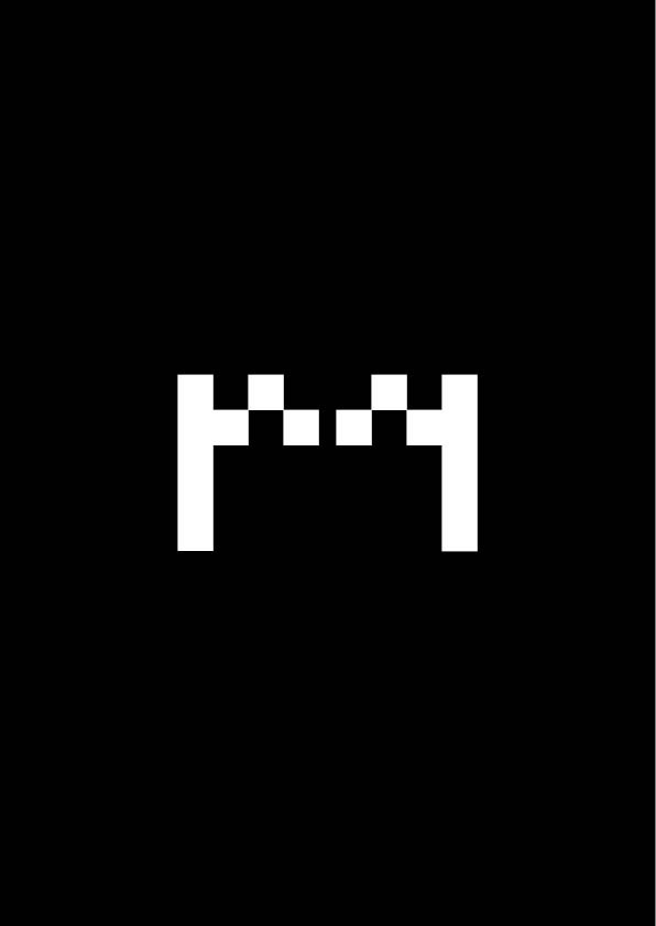 My current logo using my initials 'rm' constructed with pixels to reflect the digital nature of my work..