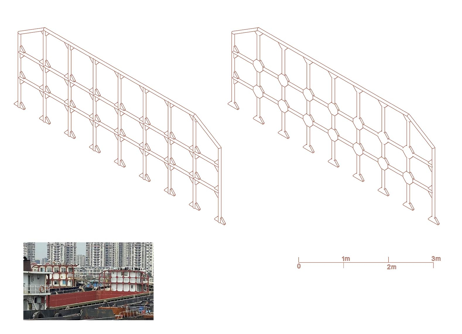 The red grid on old boats
