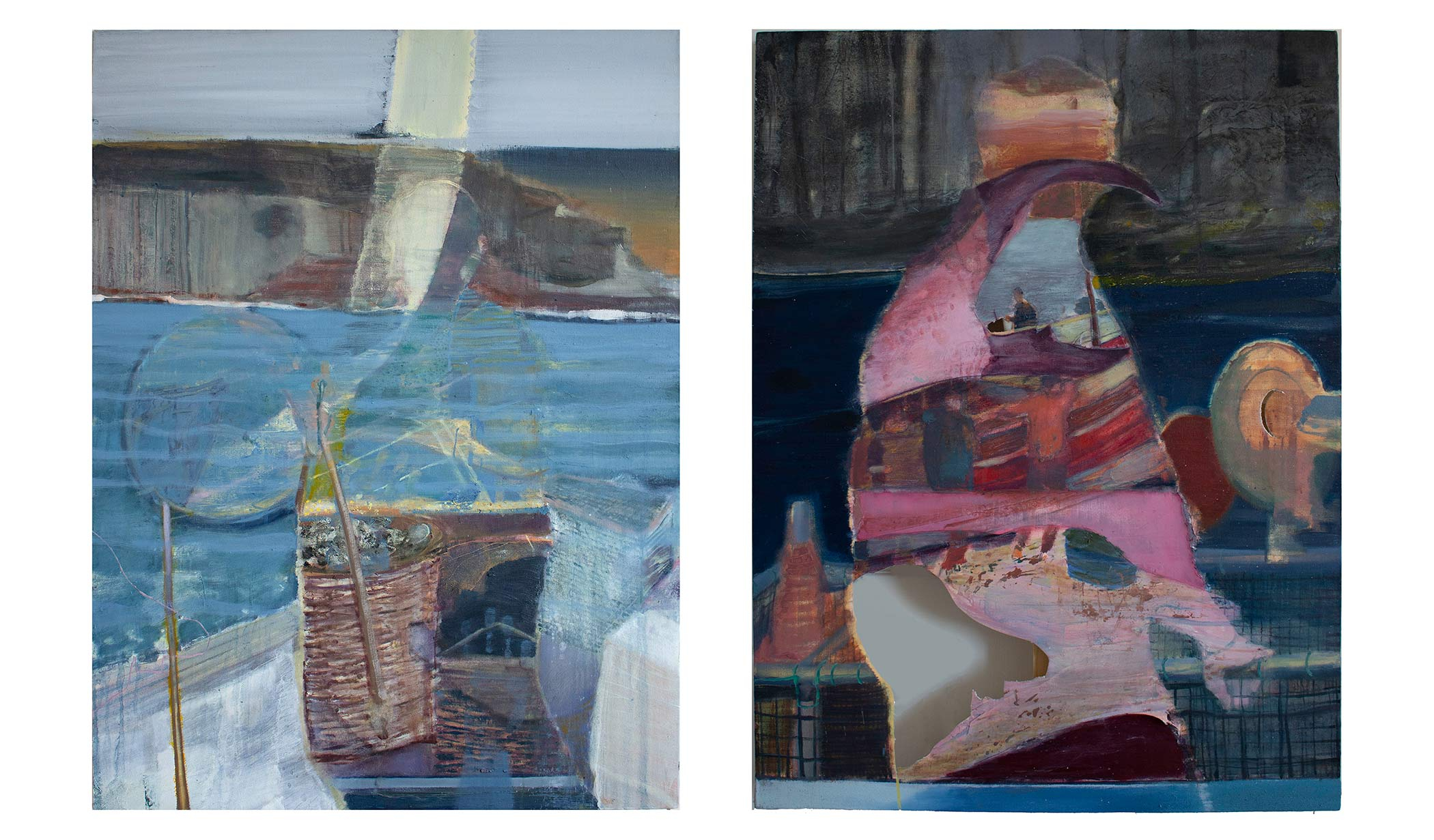 Lost at Sea (Diptych), (2020) Oil and collage on canvas, 100 x 140 cm