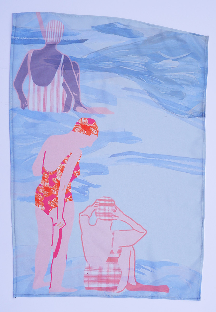 Digital Print showing swimmers in the ocean, inspired by dreams of summer