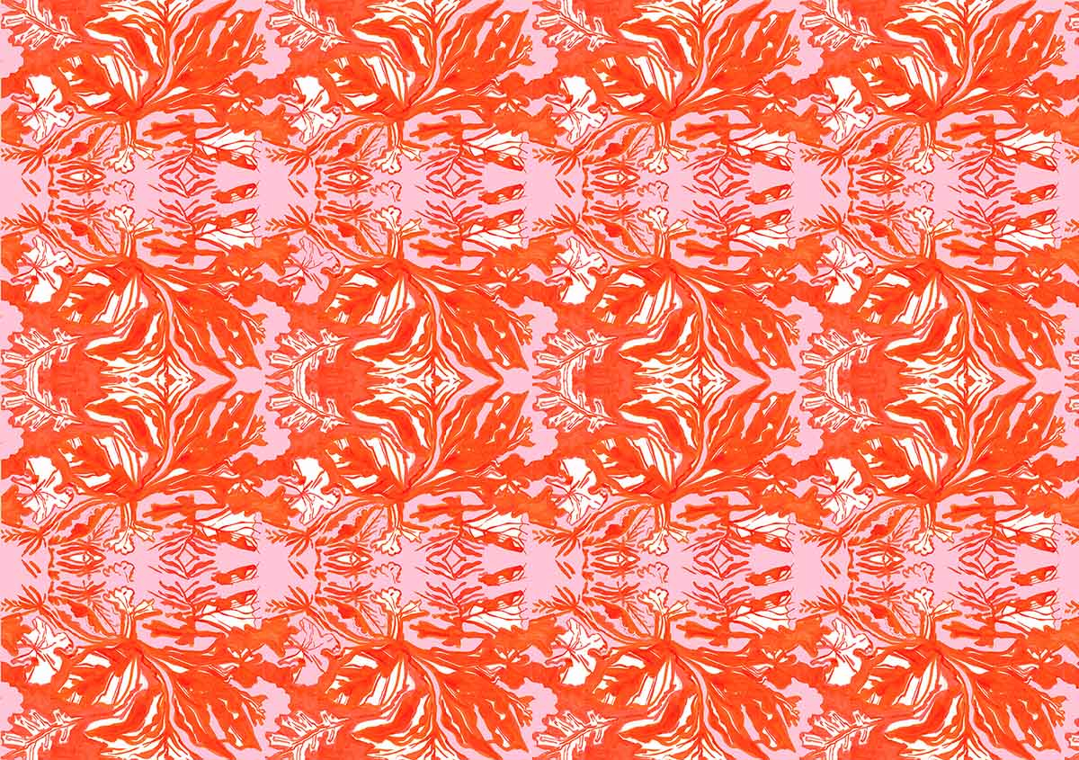 A digitally printed wallpaper length inspired by abstract floral imagery. This design is in full repeat