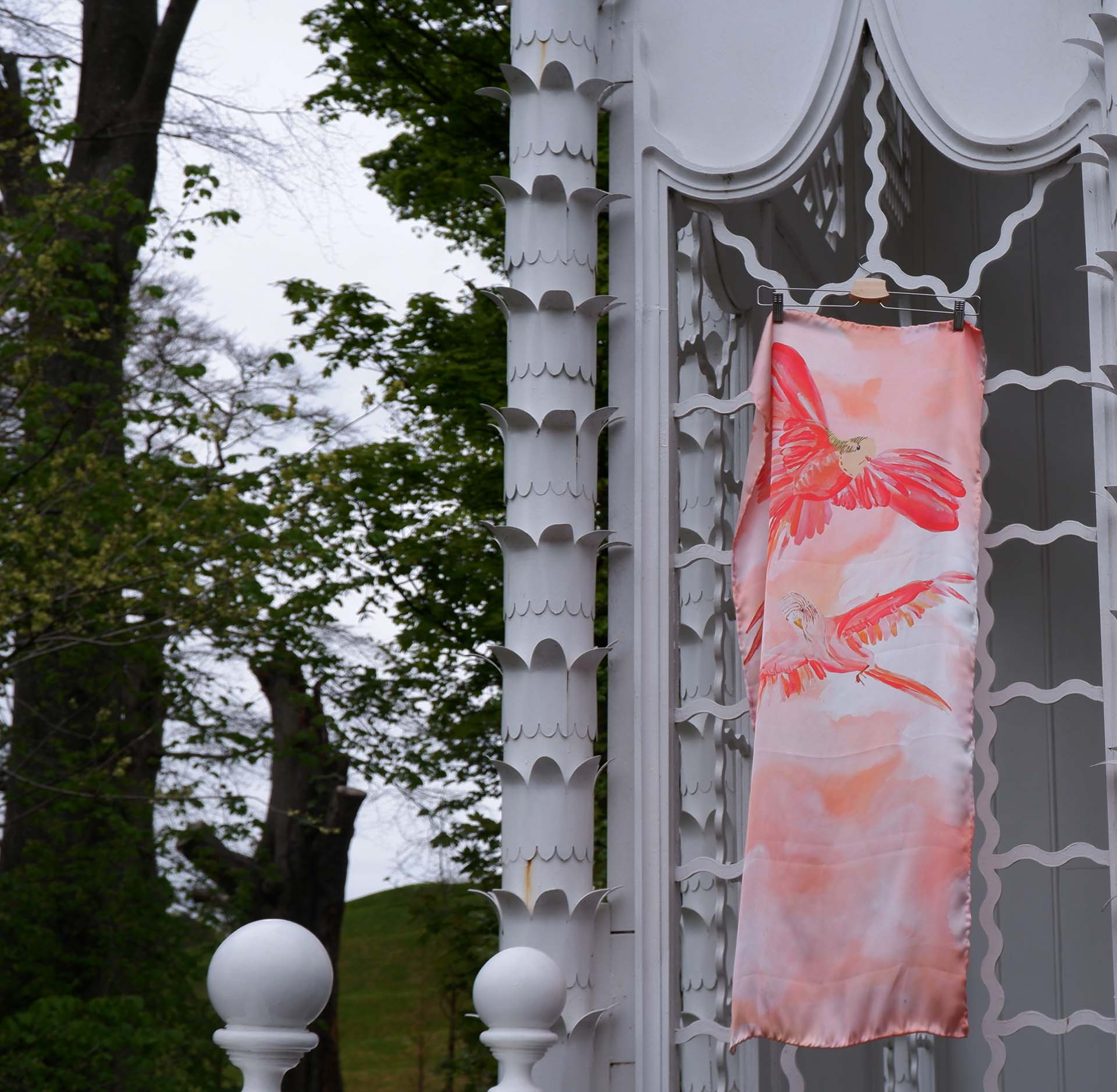 An image showing one of my samples inspired by the utopian nature of soaring birds.  This sample was printed digitally onto silk 