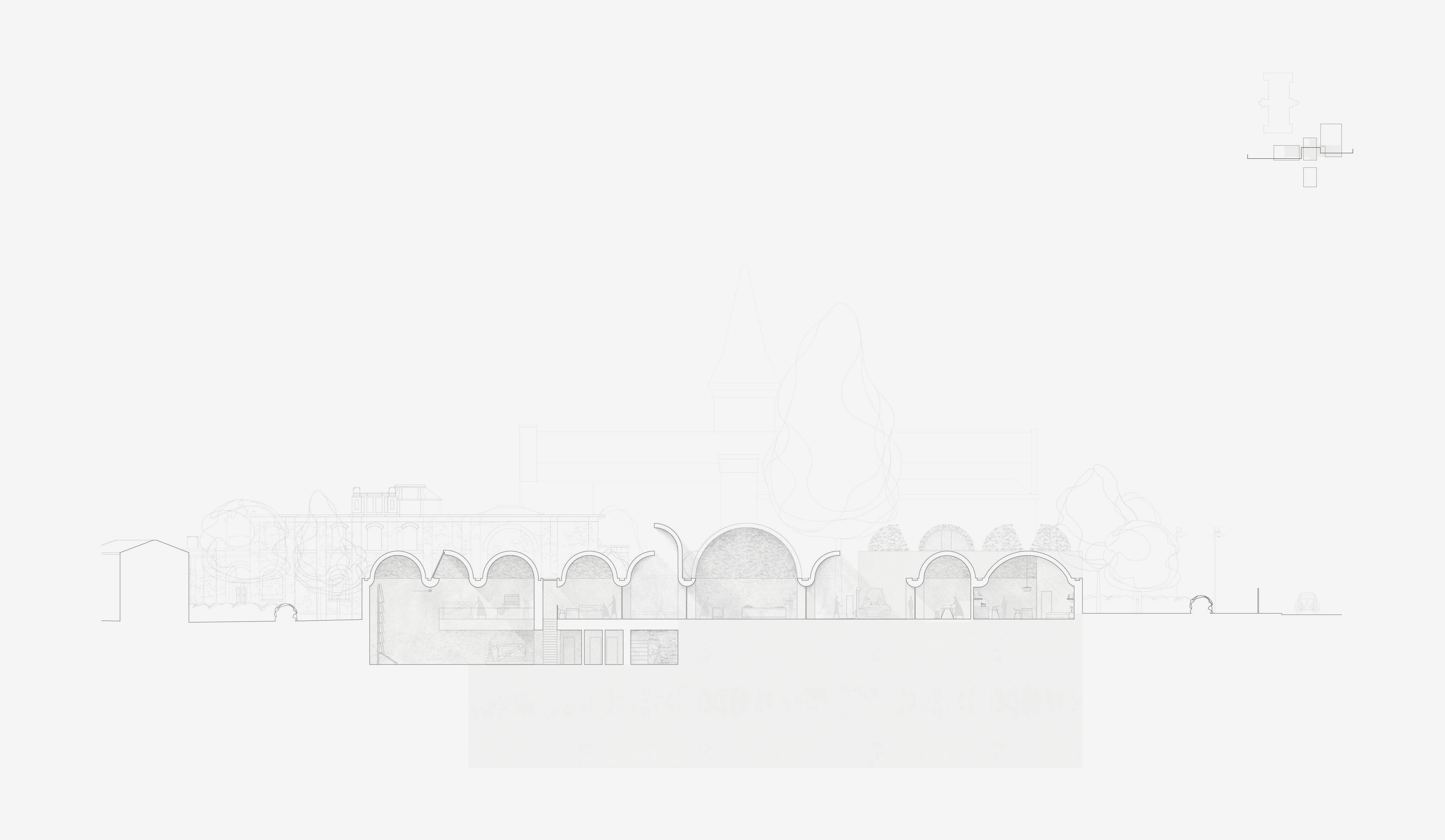 Section through the Archive, Workshop and Residence