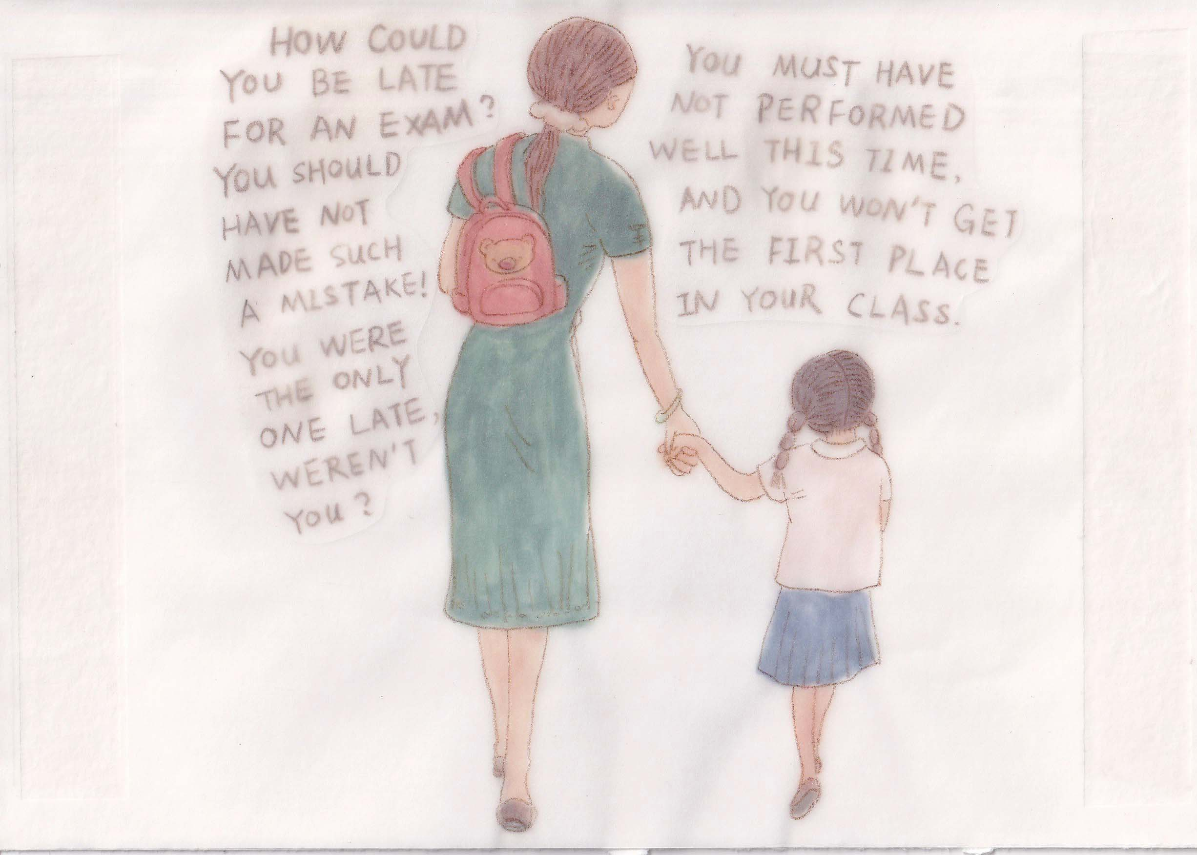 The mother is criticising the girl on the way home.