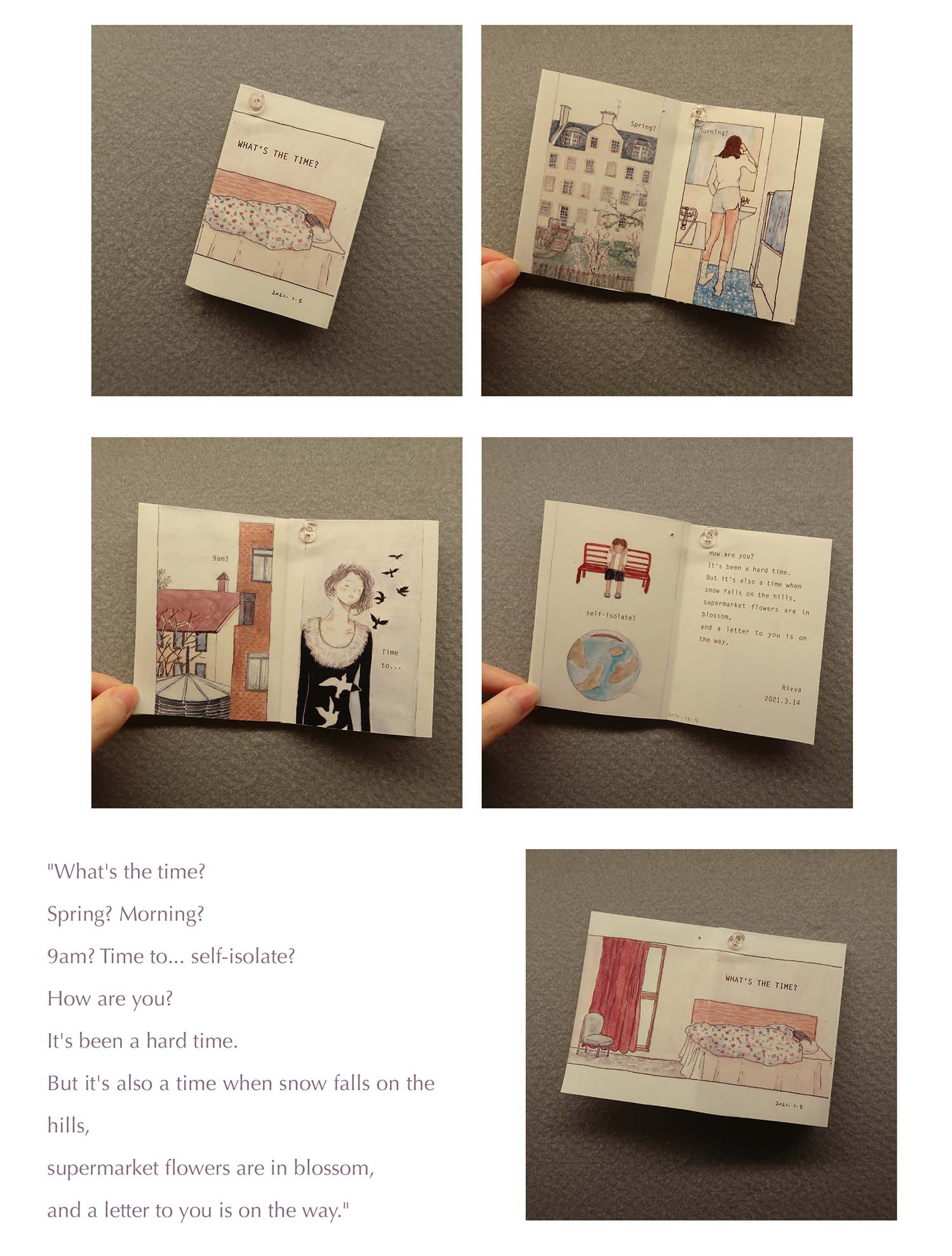 "What's the time? Spring? Morning? 9am? Time to... self-isolate? How are you? It's been a hard time. But it's also a time when snow falls on the hills,  supermarket flowers are in blossom, and a letter to you is on the way."