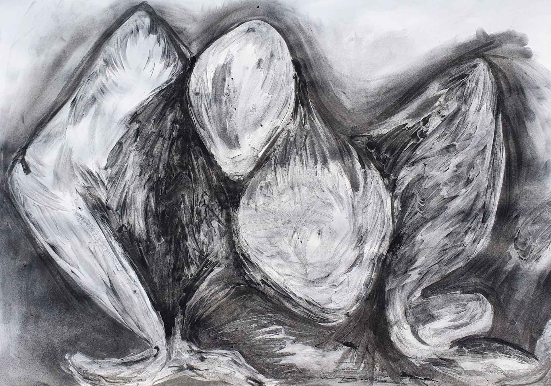 Charcoal drawing of faceless humanoid monster